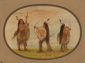 Drie Mandan krijgers gewapend voor de oorlog, 1861-1869 door George Catlin