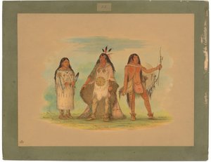 Drie Minatarree Indianen door George Catlin