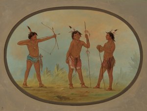 Drie Shoshonee-krijgers gewapend voor de oorlog door George Catlin