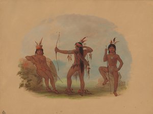 Drie Woyaway Indianen, 1854-1869 door George Catlin