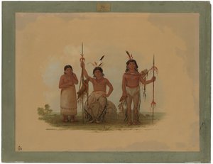 Twee Arapaho Krijgers en een Vrouw door George Catlin
