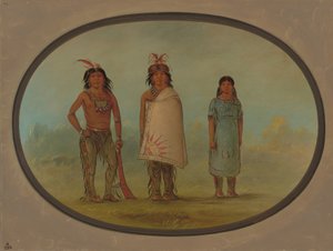 Twee Chippewyan krijgers en een vrouw