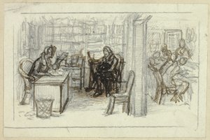 Uitzicht op bibliotheek door George Cattermole