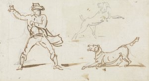 Een Man die een Bal naar een Hond Gooi