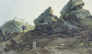 Rotsen en een Heuvelklooster, China door George Chinnery