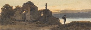 Tempel bij het meer door George Chinnery