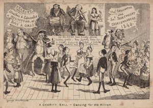 Een liefdadigheidsbal - dansen voor het miljoen; cartoon door George Cruikshank