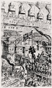 Een Malthusiaanse kijk op een overvol Londen, Engeland, van de toekomst, naar de geschriften van Thomas Malthus door George Cruikshank