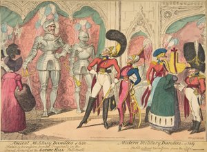 Oude Militaire Dandies van 1450 - Moderne Militaire Dandies van 1819 door George Cruikshank
