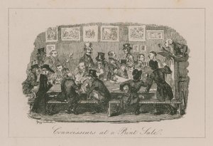 Kenners bij een prentverkoop door George Cruikshank