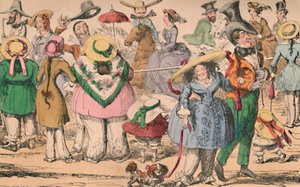 Cruikshanks tentoonstelling van Bloomers in Hyde Park, 1852, ca. 1870 door George Cruikshank