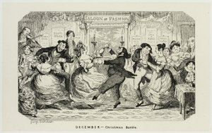 December - Christmas Bustle uit de Steel Etchings van George Cruikshank voor de Comic Almanacks: 1835-1853 door George Cruikshank