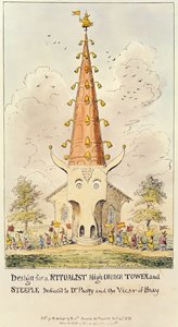 Ontwerp voor een Ritualistische Hoge Kerk Toren en Spits, opgedragen aan Dr. Pusey en de Pastoor van Bray, 1868 door George Cruikshank