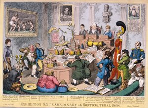 Tentoonstelling bij de Royal Horticultural Society, Londen, 1826 door George Cruikshank