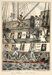 Vliegende artillerie of een paardmarinier, uit Greenwich Hospital, een serie maritieme schetsen, beschrijvend het leven van een marineman, uitgegeven 1826 door George Cruikshank