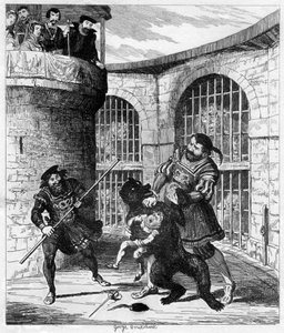 Gog bevrijdt Xit uit de beer in de Leeuwentoren, 1840 door George Cruikshank