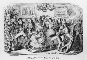 Januari, Oudejaarsavond (gravure) door George Cruikshank
