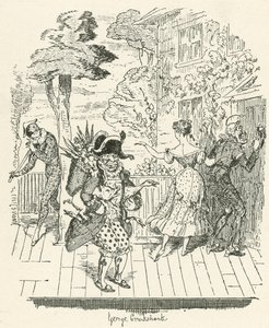 Joseph Grimaldi in Harlequinade door George Cruikshank