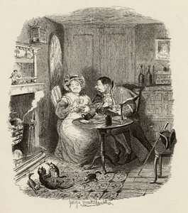 Mr Bumble en Mrs Corney drinken thee, uit 