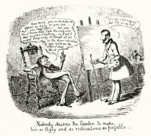 Niemand wil dat de Schilder hem zo lelijk en belachelijk mogelijk maakt (gravure) door George Cruikshank