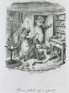Oliver Krijgt Moed, 1837 door George Cruikshank