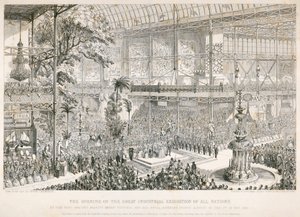 Opening van de Grote Tentoonstelling, Crystal Palace, Hyde Park, Londen, 1851 door George Cruikshank