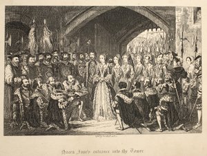 Koningin Janes entree in de toren, uit The Tower of London, gepubliceerd 1840
