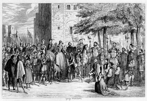 Koningin Mary ontvangt de gevangenen op de Tower Green, 1553
