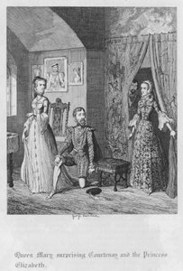 Koningin Mary verrast Courtenay en prinses Elizabeth door George Cruikshank