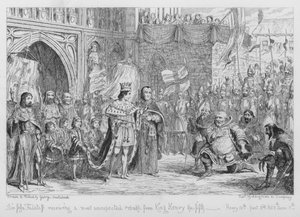 Sir John Falstaff ontvangt een zeer onverwachte berisping van koning Hendrik de vijfde door George Cruikshank