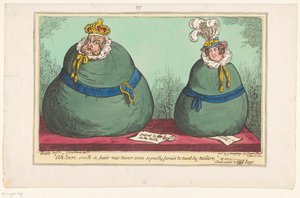 Spotprent op koning George IV en koningin Caroline, 1820 door George Cruikshank