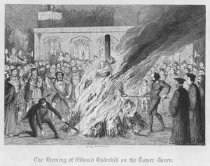 De Verbranding van Edward Underhill op de Tower Green door George Cruikshank