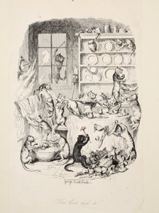 De kat deed het, uit The Greatest Plague of Life, pub. 1847 door George Cruikshank