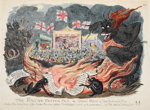 De duivels braadpan of jaarlijks festival van Tom Foolery & Vice, gepubliceerd 1832 door George Cruikshank
