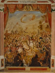 Het eerste optreden van William Shakespeare (1564-1616) op het podium van de Globe met een deel van zijn dramatische gezelschap in 1564