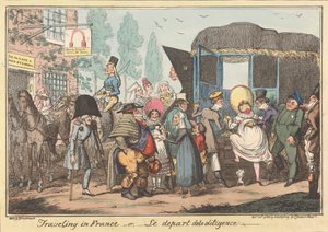 Reizen in Frankrijk -of, -Het vertrek van de diligence door George Cruikshank