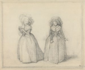 Twee dames in gesprek, vermoedelijk een scène uit een toneelstuk