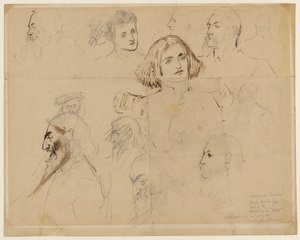 Ruwe Schets voor Enkele Personages in Trilby, inclusief Trilby en Svengali door George du Maurier