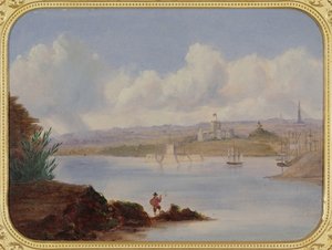 Regeringshuis en Pinch Gut Island, Sydney Harbour door George Edward Peacock