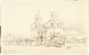 Zonder titel (overdrachtstekening voor de missie van San Xavier, Tucson, Arizona) door George Elbert Burr