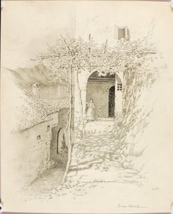 Zonder titel (overdrachtstekening voor Dorpsstraat, Meer van Lugano, Italië [nr. 1]) door George Elbert Burr
