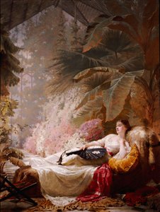 Portret van Adelaide Maria Guinness, liggend op een Sofa in een Serre, 1885