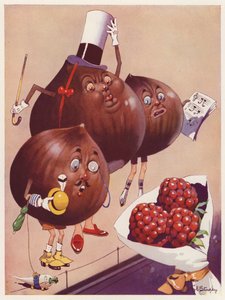 Kastanjes en een boeket frambozen (kleurenlitho)
