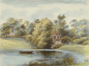 Chinese Tempel en Tempel van Eolus, Kew Gardens, plaat 16 uit Kew Gardens: Een Serie van Vierentwintig Tekeningen op Steen, gegraveerd door Charles Hullmandel (1789-1850) gepubliceerd 1820