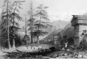 Dorp van Koghera en Deodar Bos, nabij de Choor door George Francis White