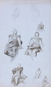 Studies van een zittende figuur met een boek