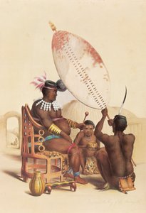 Mpande, de Zulu koning, omringd door zijn krijgers door George French Angas