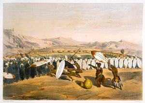 Umpanda beoordeelt zijn troepen bij Nonduengi, 1849 door George French Angas