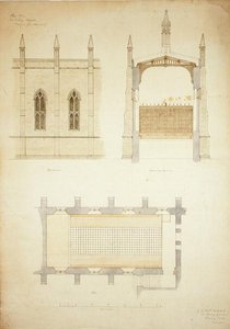 New College Oxford: Ontwerp voor het dak van de nieuwe hal door George Gilbert Scott