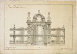 New College Oxford: Voorgestelde poorten en hekwerk voor ingang naar tuin door George Gilbert Scott